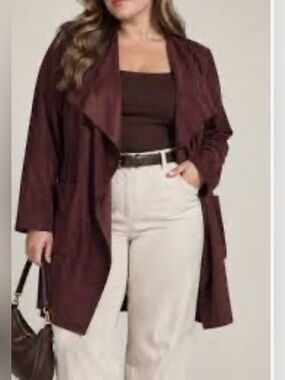Max Studio London Brand Women’s Size Small Faux Suede Draped Open Front Jacket